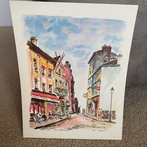 Ray Pierlot Montmartre Rue Du Mont-Cenis vintage 1950s watercolor print